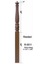 R-5511 Reeded 48" Pin Top Starting Newel Post Dimensional Information
