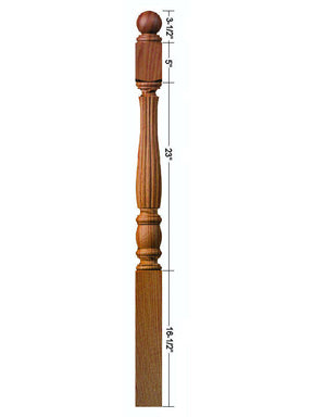 R-5548 Reeded Ball Top Starting Newel Post Dimensional Information