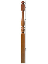 R-5760 Reeded Utah Classic Ball Top Starting Newel Post Dimensional Information