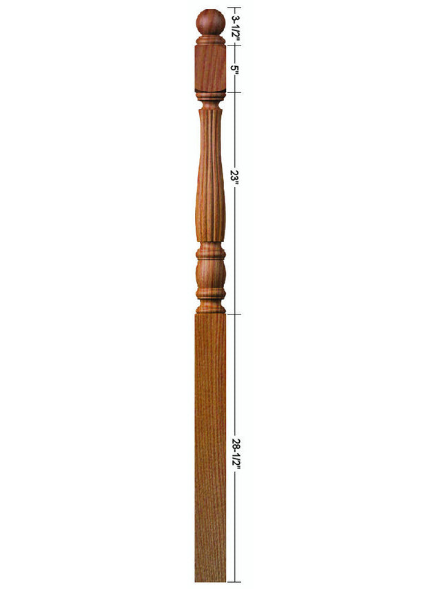 R-5760 Reeded Utah Classic Ball Top Starting Newel Post Dimensional Information