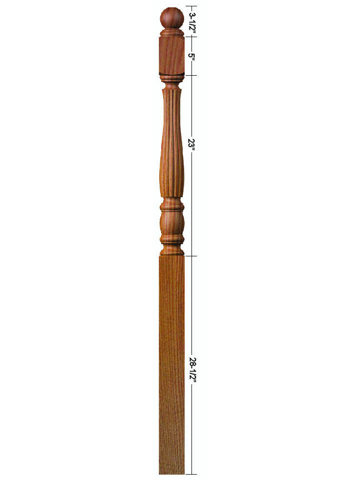 R-5560 Reeded Ball Top Starting Newel Post Dimensional Information