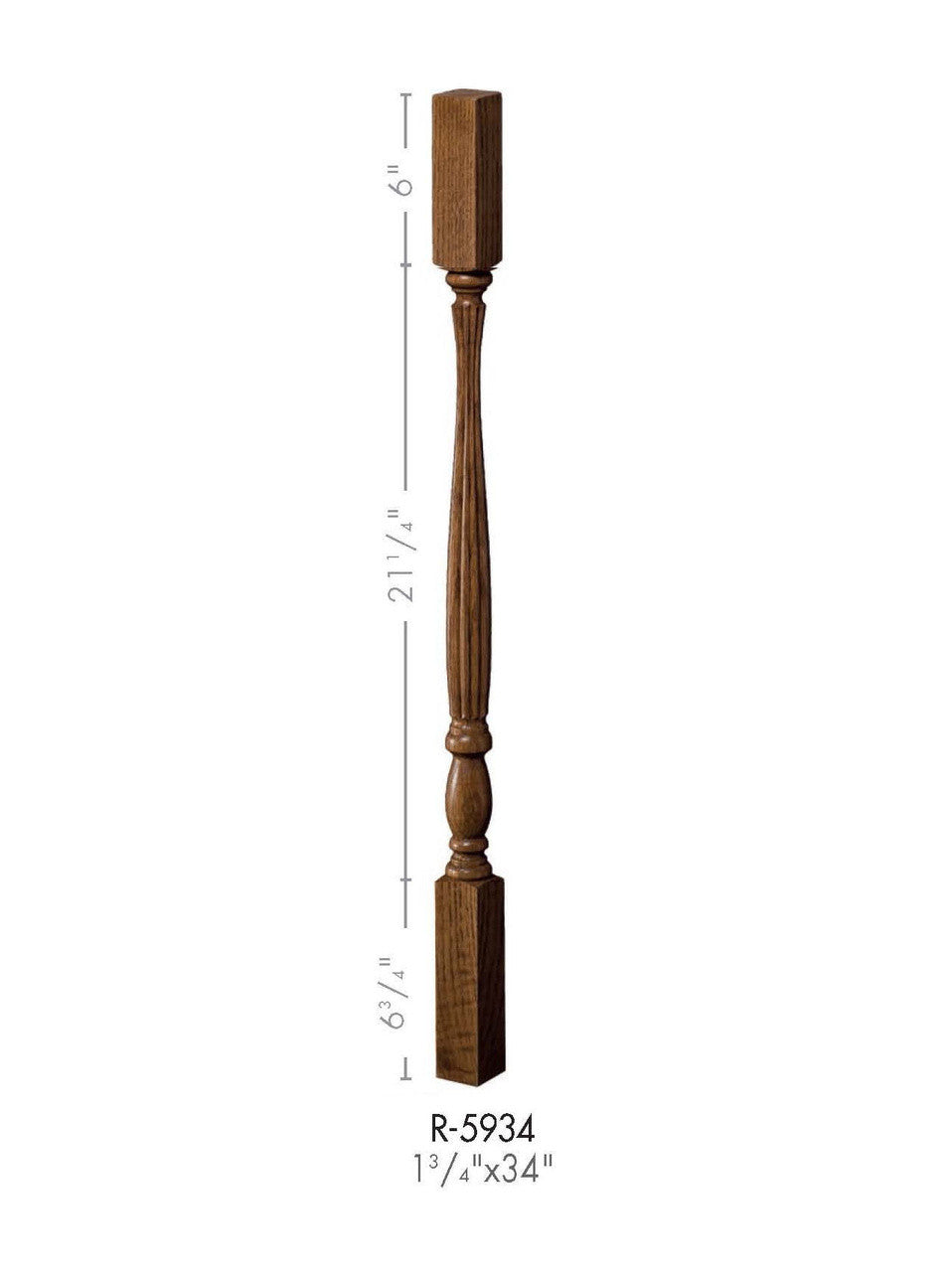 R-5934 34-inch Square Top Reeded Country Classic Baluster