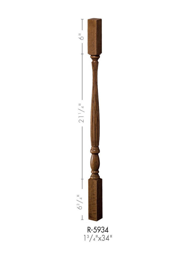 R-5934 34-inch Square Top Reeded Country Classic Baluster