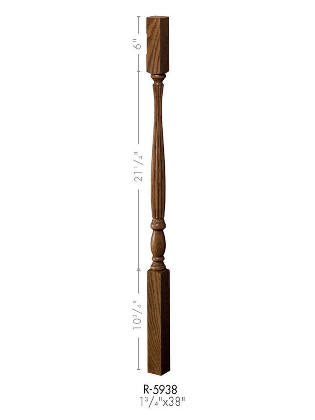 R-5938 38-inch Reeded Square Top Country Classic Baluster