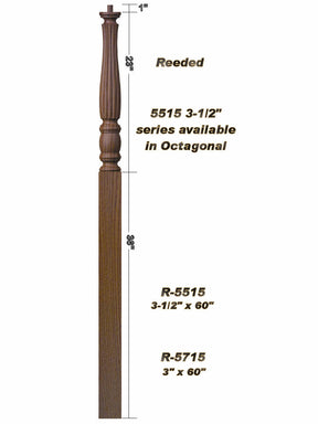 R-5515 Reeded 60" Pin Top Starting Utah Classic Newel Post
