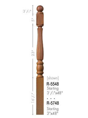 R-5748 Reeded Utah Classic Ball Top Starting Newel Post Dimension Information
