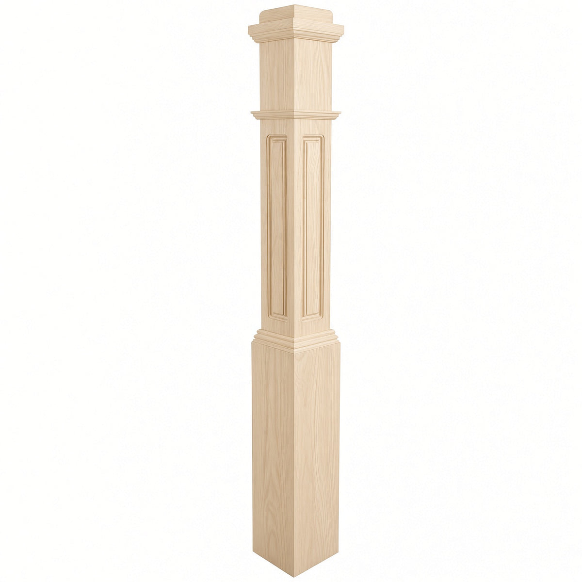 RP-4091 CNC Raised Panel Box Newel Post, Birch