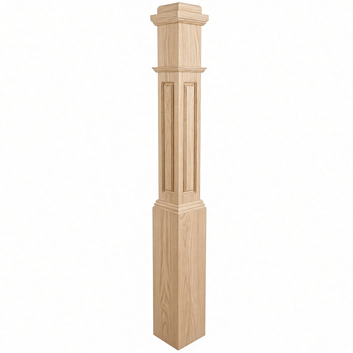 RP-4091 CNC Raised Panel Box Newel Post, Hickory