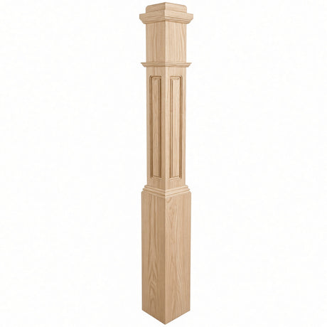 RP-4091 CNC Raised Panel Box Newel Post, Hickory