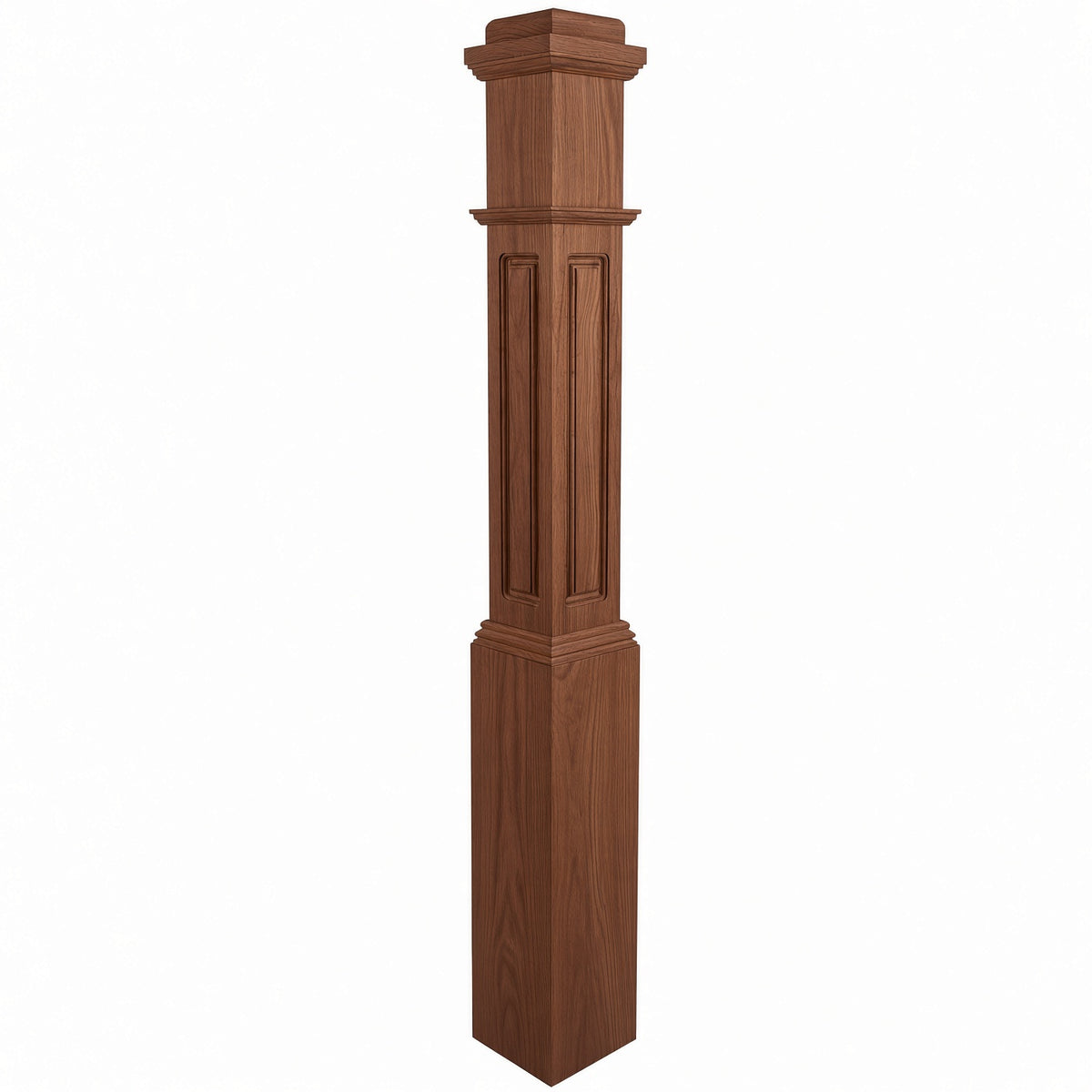 RP-4091 CNC Raised Panel Box Newel Post, Mahogany
