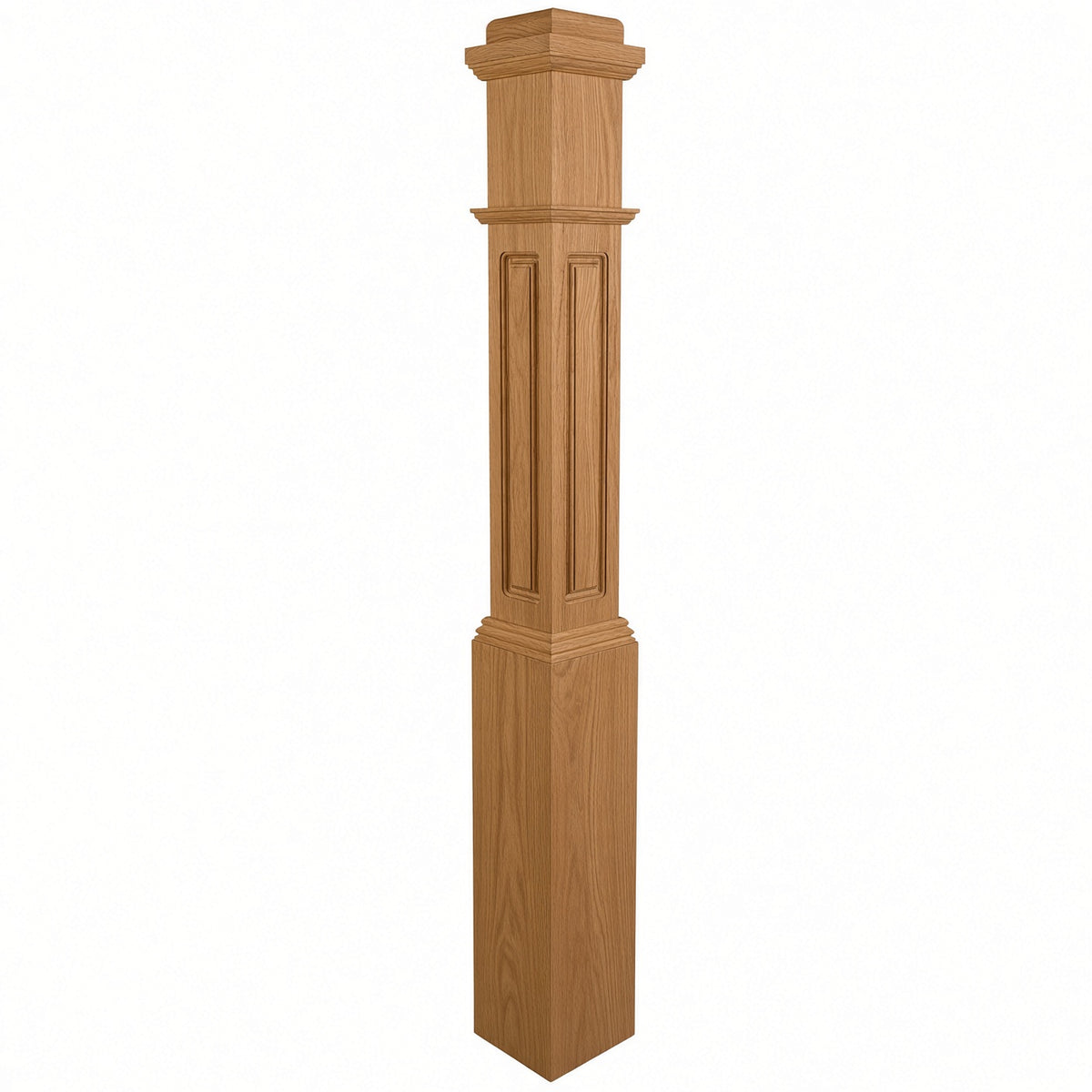 RP-4091 CNC Raised Panel Box Newel Post, Red Oak