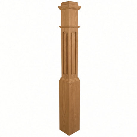 RP-4091 CNC Raised Panel Box Newel Post, Red Oak