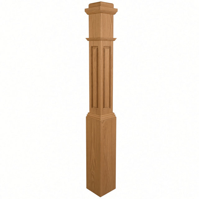 RP-4091 CNC Raised Panel Box Newel Post, Red Oak