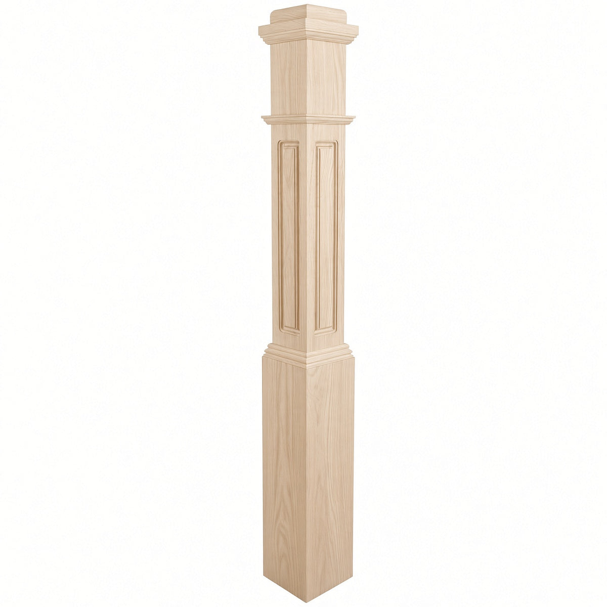 RP-4091 CNC Raised Panel Box Newel Post, Soft Maple