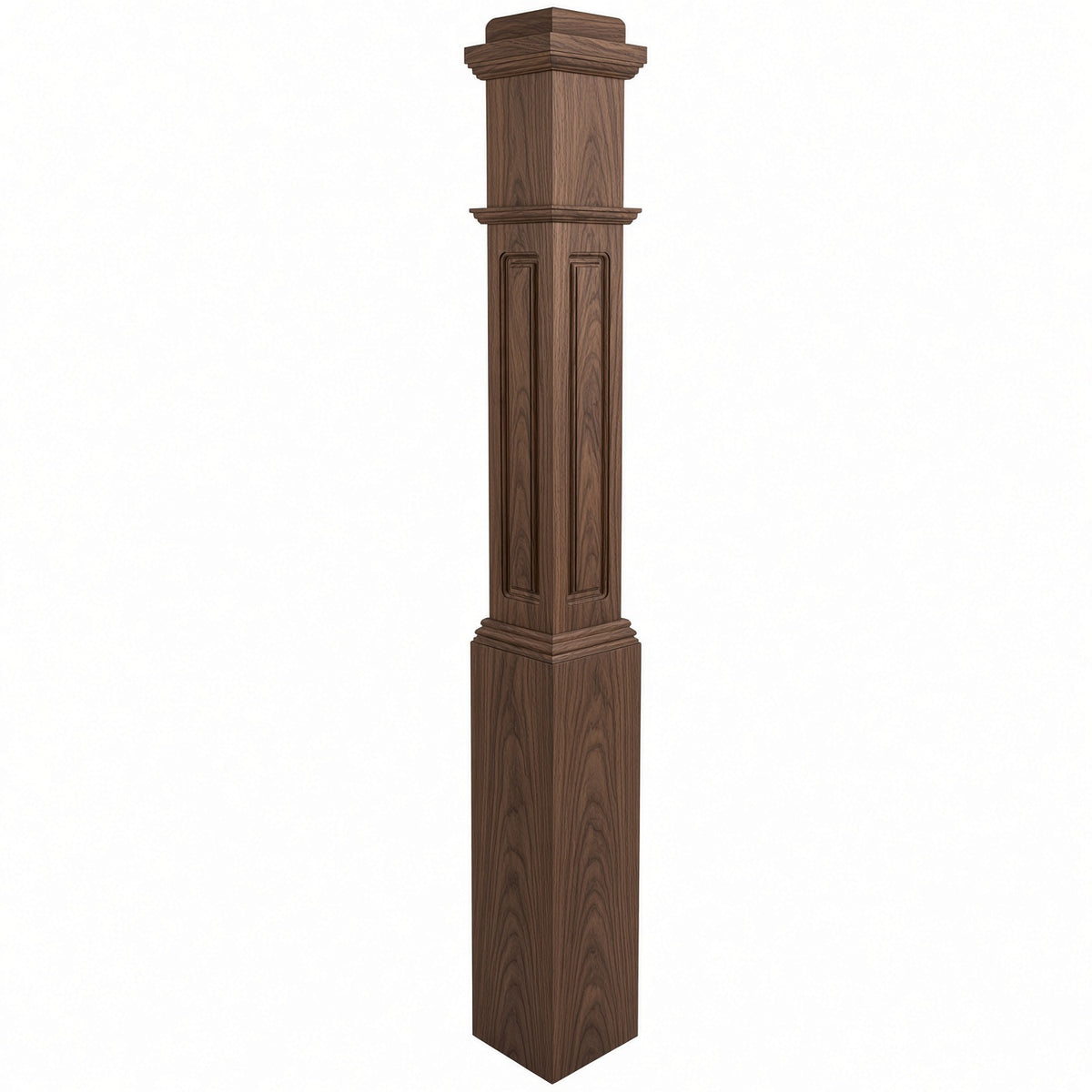 RP-4091 CNC Raised Panel Box Newel Post, Walnut