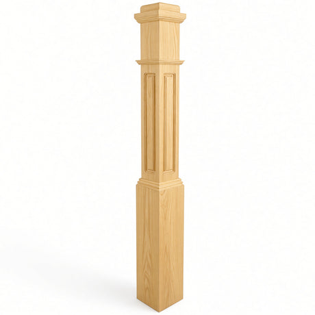 RP-4091 CNC Raised Panel Box Newel Post, Yellow Pine