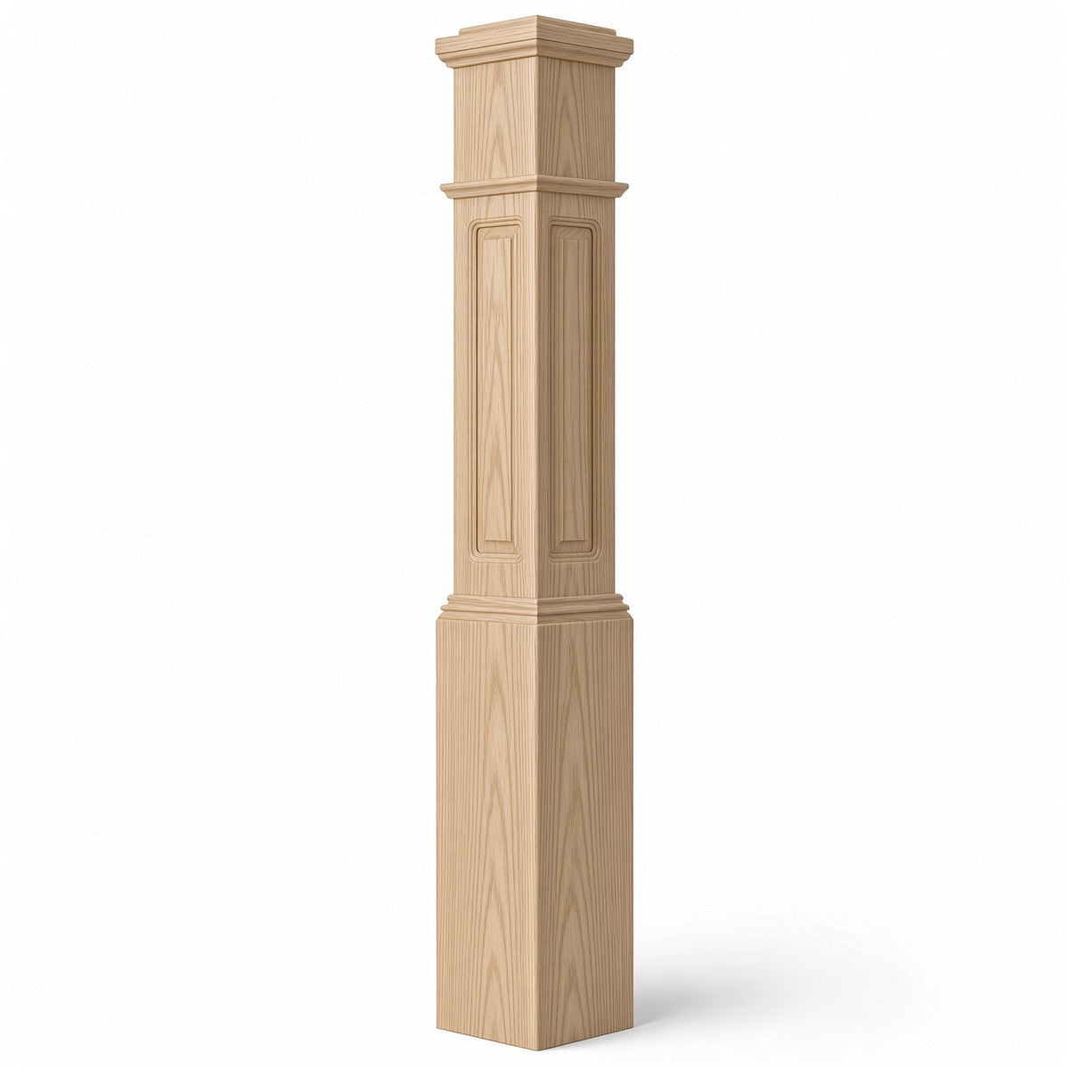 RP-4092 CNC Raised Panel Large Box Newel Post, 7-1/2" Base x 55" Tall, Ash