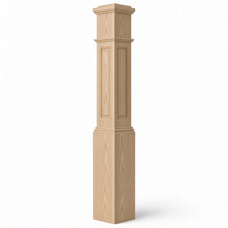 RP-4092 CNC Raised Panel Large Box Newel Post, 7-1/2" Base x 55" Tall, Ash
