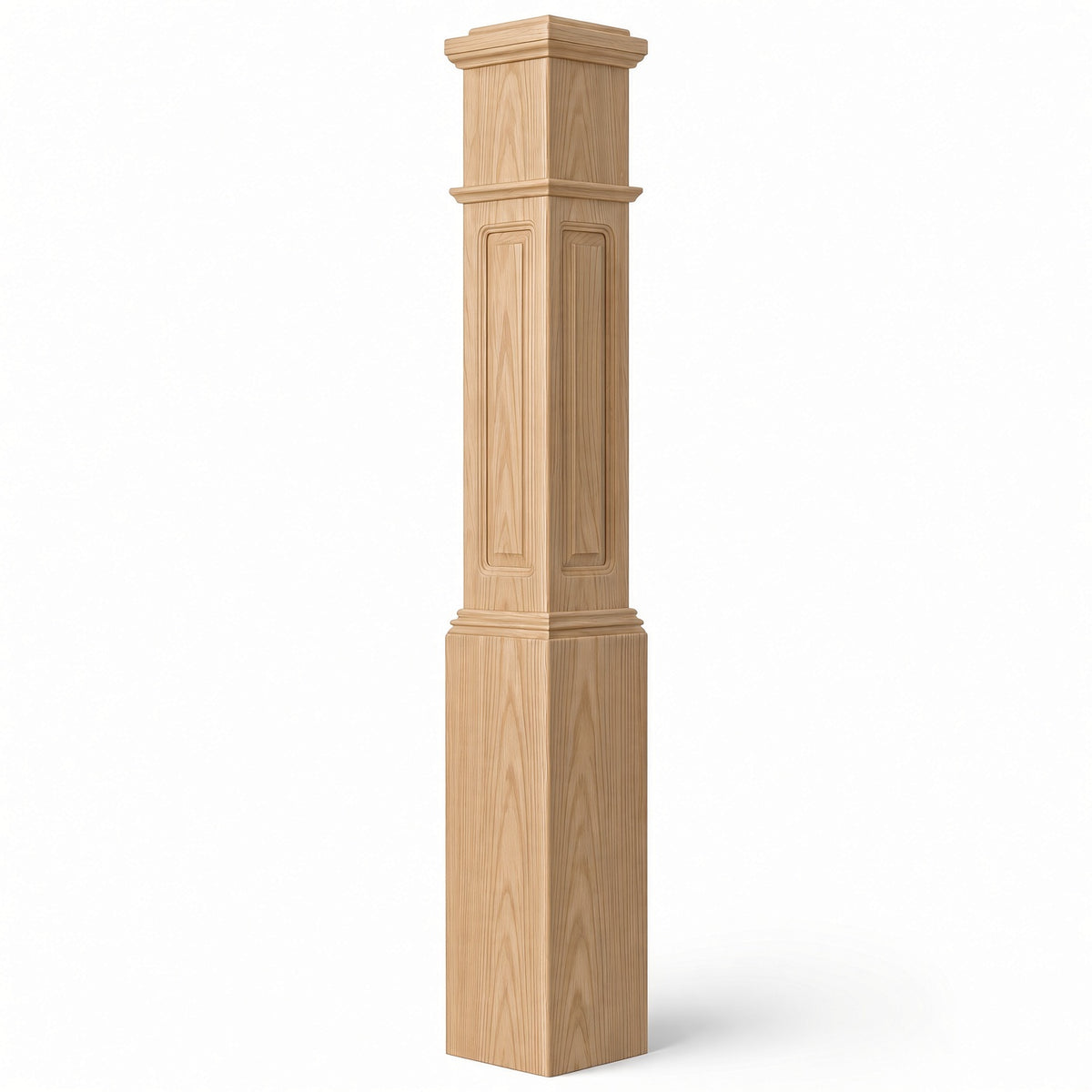 RP-4092 CNC Raised Panel Large Box Newel Post, 7-1/2" Base x 55" Tall, Beech