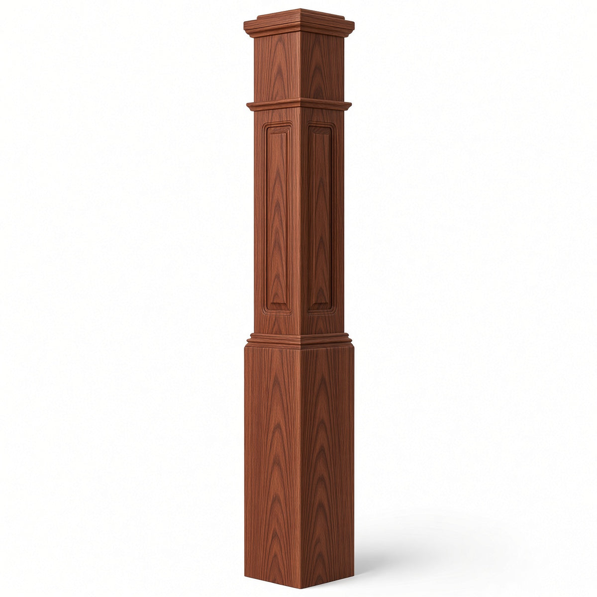 RP-4092 CNC Raised Panel Large Box Newel Post, 7-1/2" Base x 55" Tall, Brazilian Cherry