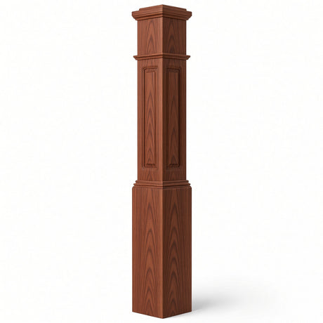 RP-4092 CNC Raised Panel Large Box Newel Post, 7-1/2" Base x 55" Tall, Brazilian Cherry