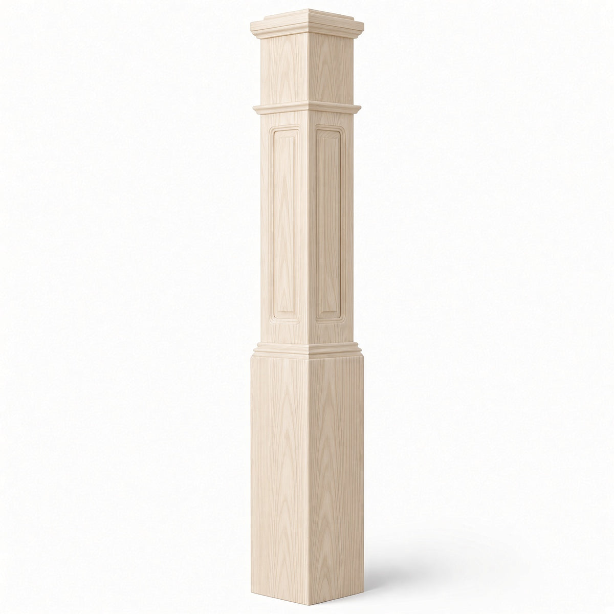 RP-4092 CNC Raised Panel Large Box Newel Post, 7-1/2" Base x 55" Tall, Hard Maple