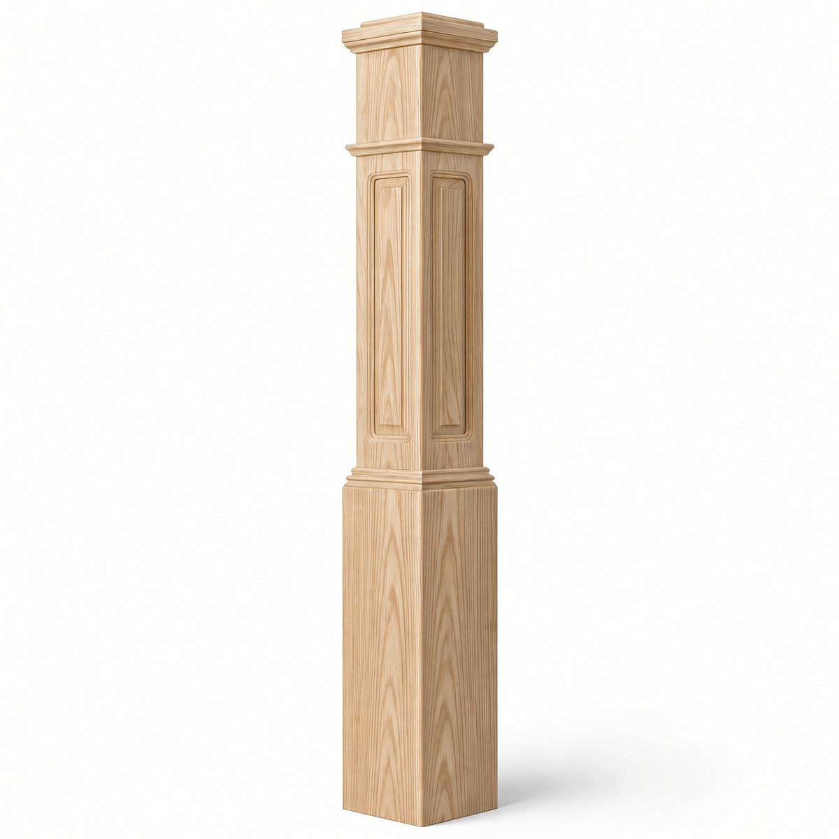 RP-4092 CNC Raised Panel Large Box Newel Post, 7-1/2" Base x 55" Tall, Hickory