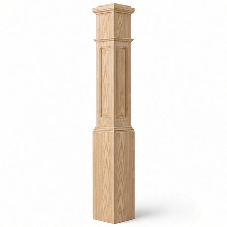 RP-4092 CNC Raised Panel Large Box Newel Post, 7-1/2" Base x 55" Tall, Hickory