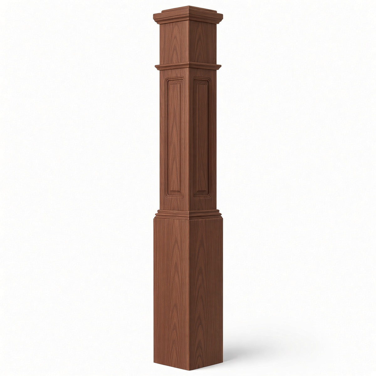 RP-4092 CNC Raised Panel Large Box Newel Post, 7-1/2" Base x 55" Tall, Mahogany
