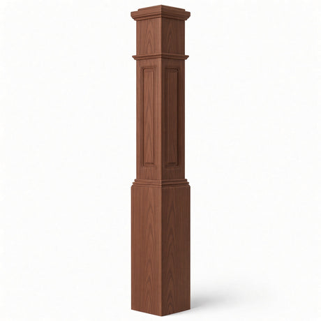 RP-4092 CNC Raised Panel Large Box Newel Post, 7-1/2" Base x 55" Tall, Mahogany