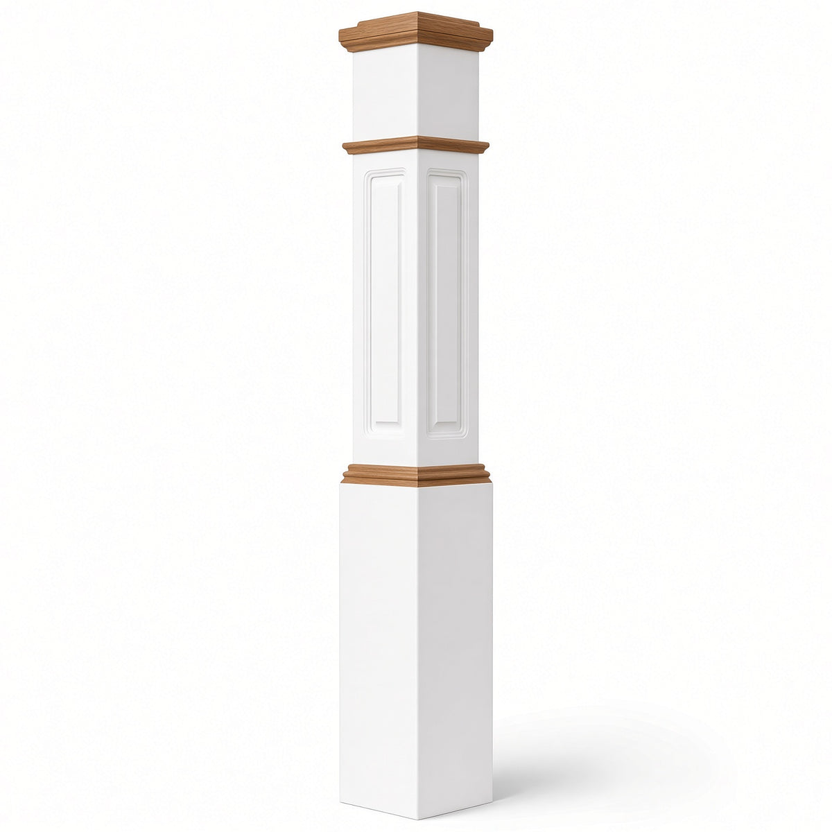 RP-4092 CNC Raised Panel Large Box Newel Post, Primed with Special Species Trim, 7-1/2" base x 55" Tall