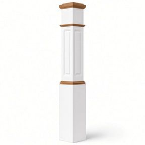 RP-4092 CNC Raised Panel Large Box Newel Post, Primed with Special Species Trim, 7-1/2" base x 55" Tall