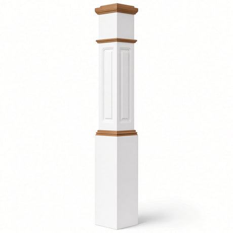 RP-4092 CNC Raised Panel Large Box Newel Post, Primed with Special Species Trim, 7-1/2" base x 55" Tall
