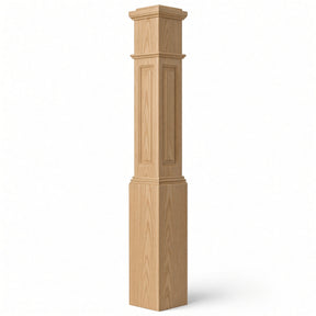 RP-4092 CNC Raised Panel Large Box Newel Post, 7-1/2" Base x 55" Tall, Red Oak