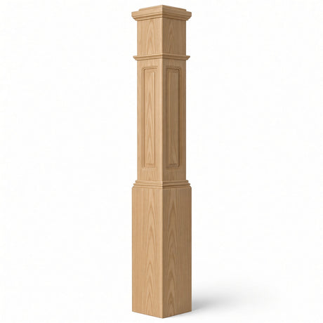 RP-4092 CNC Raised Panel Large Box Newel Post, 7-1/2" Base x 55" Tall, Red Oak