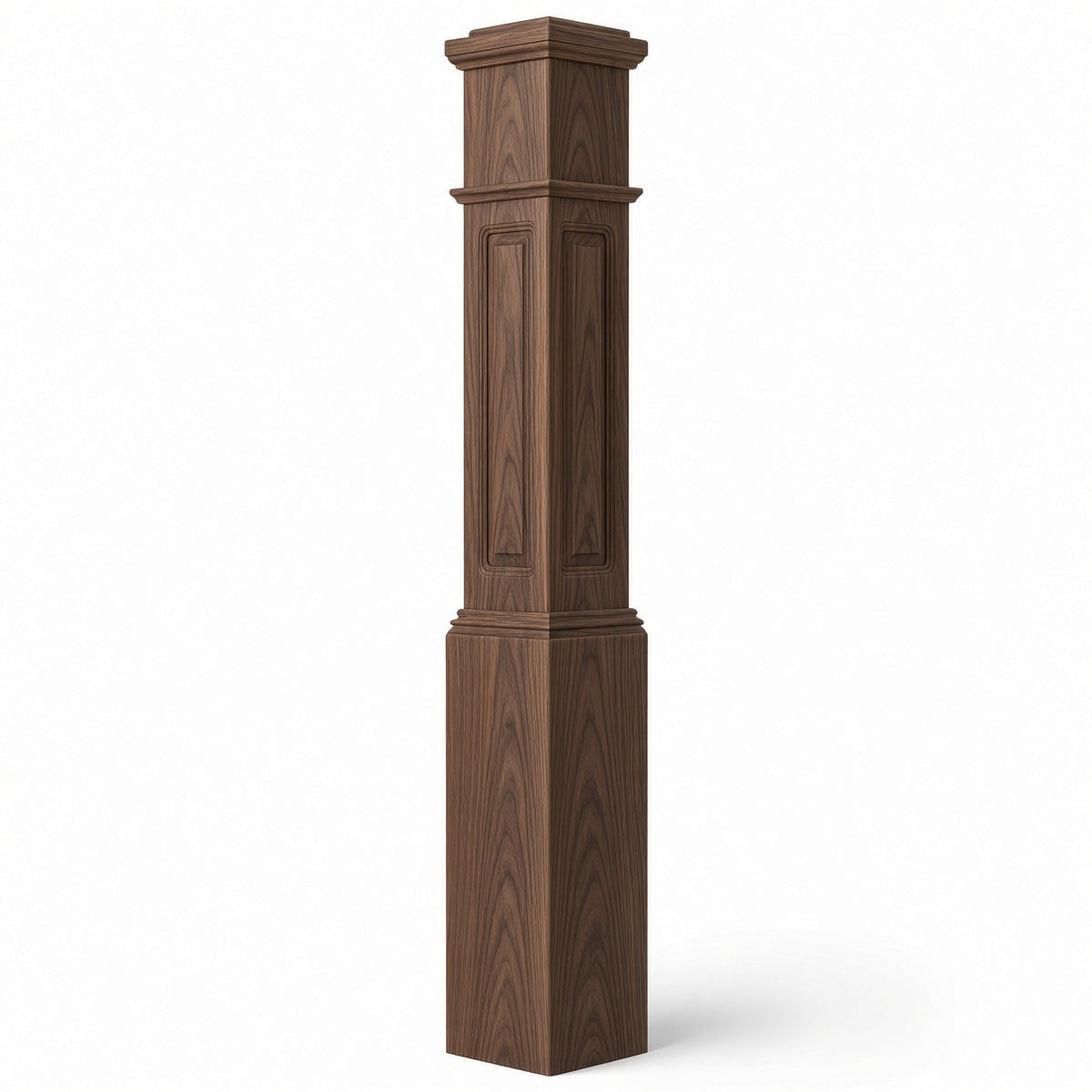RP-4092 CNC Raised Panel Large Box Newel Post, 7-1/2" Base x 55" Tall, Walnut