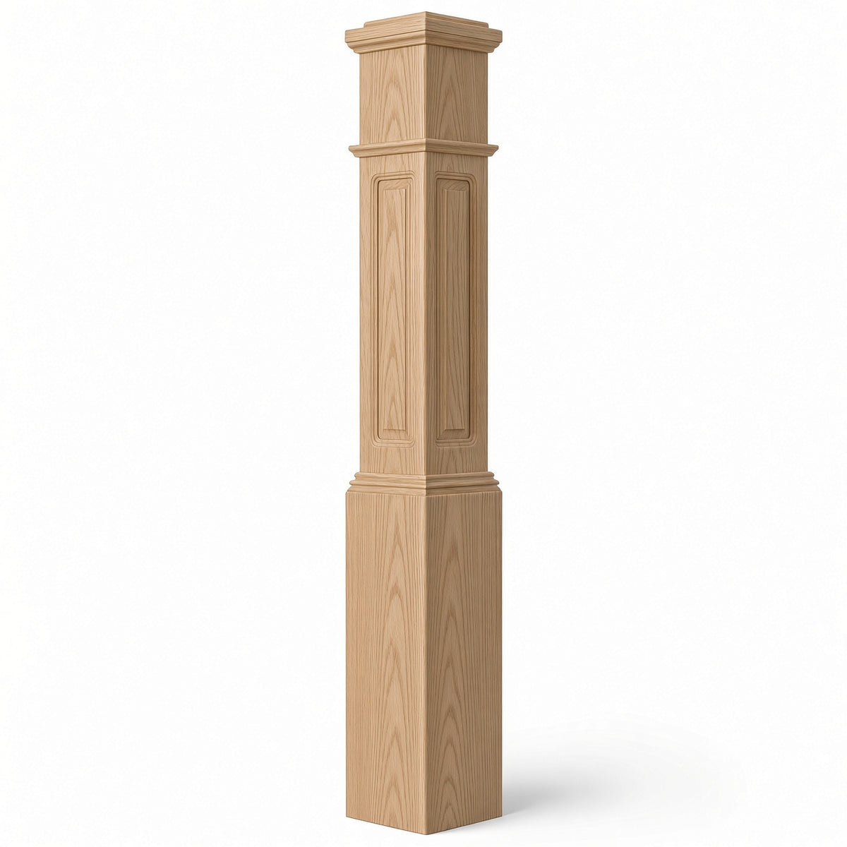 RP-4092 CNC Raised Panel Large Box Newel Post, 7-1/2" Base x 55" Tall, White Oak