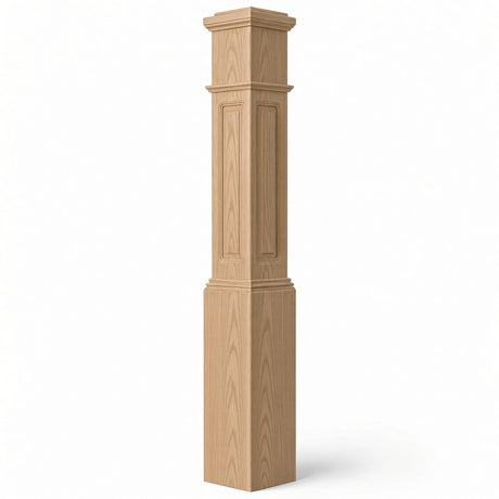 RP-4092 CNC Raised Panel Large Box Newel Post, 7-1/2" Base x 55" Tall, White Oak