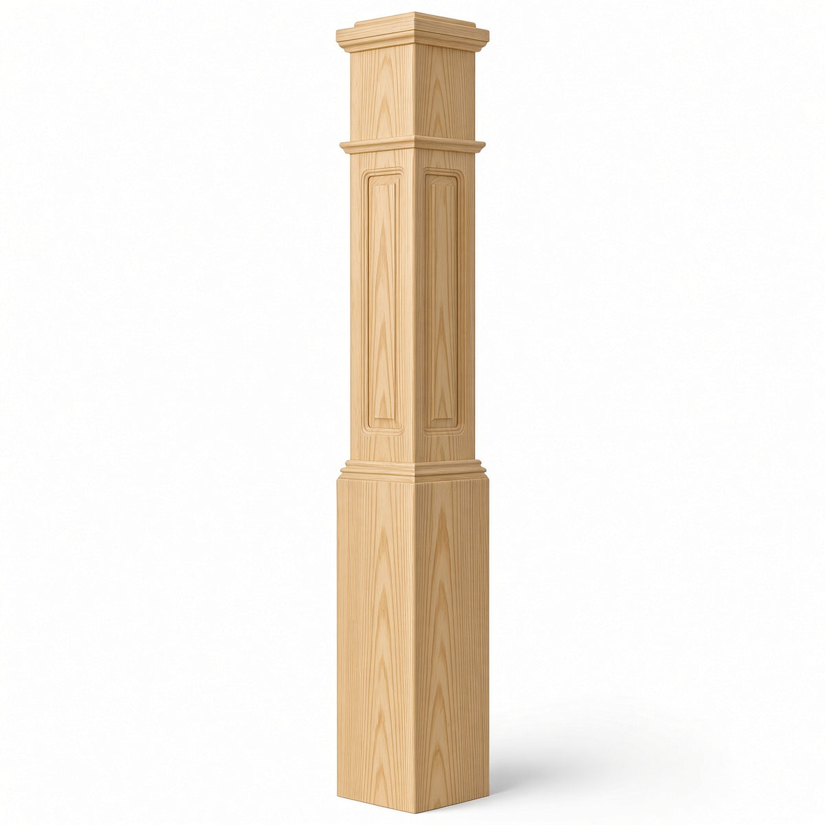 RP-4092 CNC Raised Panel Large Box Newel Post, 7-1/2" Base x 55" Tall, Yellow Pine