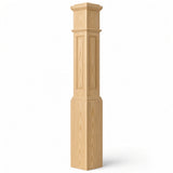 RP-4092 CNC Raised Panel Large Box Newel Post, 7-1/2" Base x 55" Tall, Yellow Pine