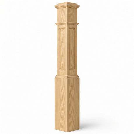 RP-4092 CNC Raised Panel Large Box Newel Post, 7-1/2" Base x 55" Tall, Yellow Pine