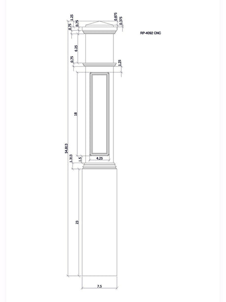 RP-4092 CNC Raised Panel Box Newel Post, CADD Image