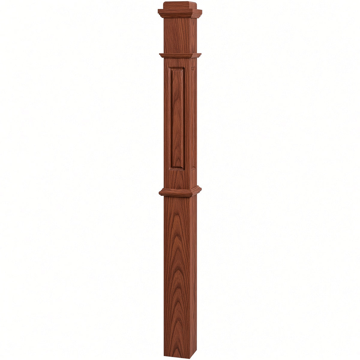 RP-4375 CNC Raised Panel Box Newel Post, Brazilian Cherry