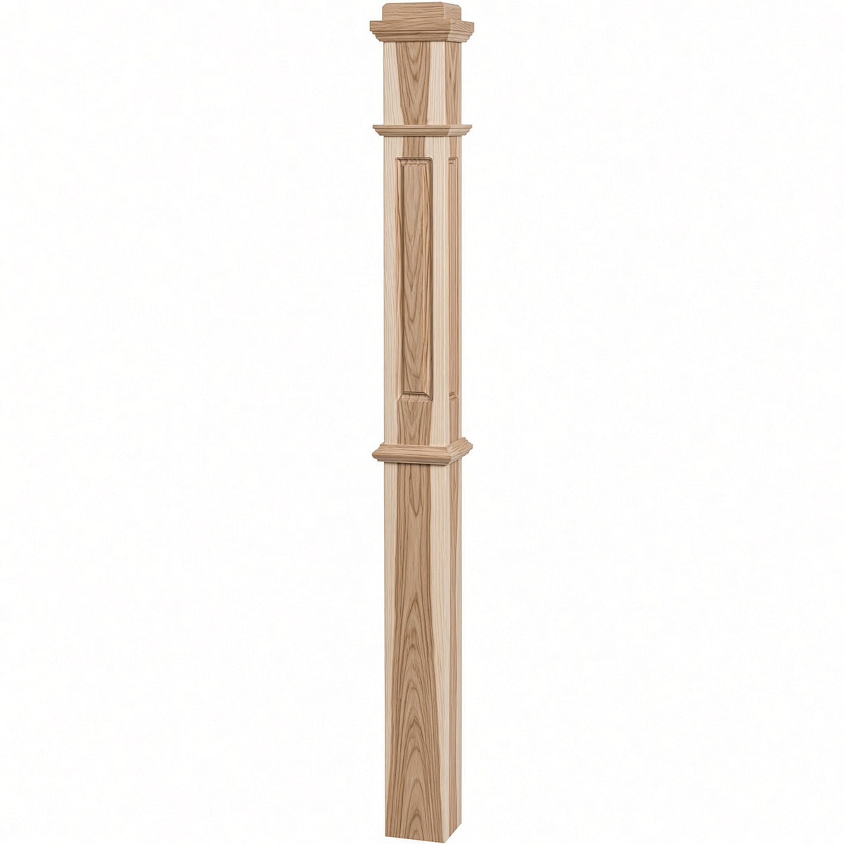 RP-4375 CNC Raised Panel Box Newel Post, Hickory