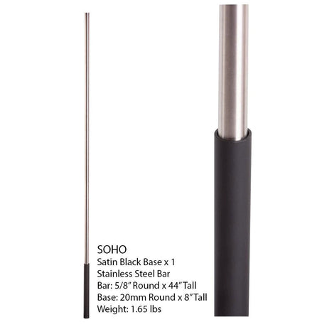 Satin Black Base on Stainless Steel Baluster (16.4.1SS) One Sleeve Info