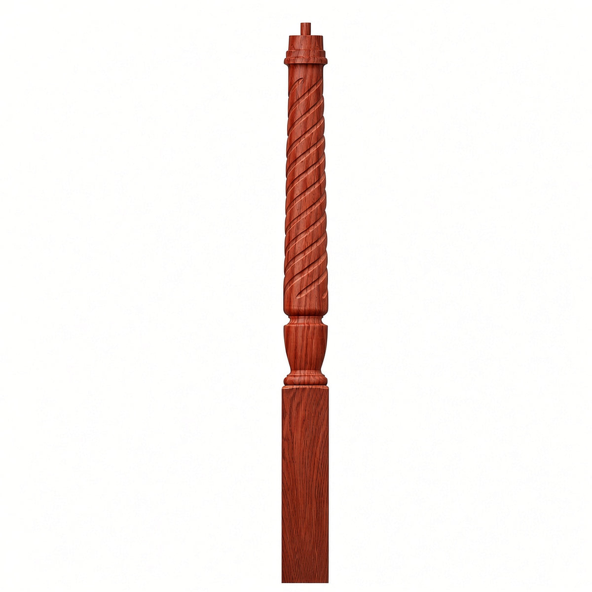 T-3010 (3-1/2" x 43"), or T-3011 (3-1/2" x 48") Twist Pin Top Bunker Hill Starting Newel Post, Brazilian Cherry