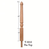 T-3012 3-1/2 x 41" Bunker Hill Volute Newel Post with Adjustable Dowel, Dimensional Information