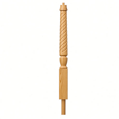 T-3012 3-1/2 x 41" Bunker Hill Volute Newel Post with Adjustable Dowel, Yellow Pine