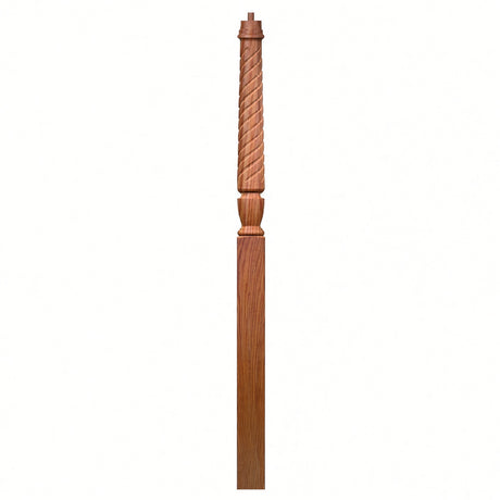 T-3015 Twist Bunker Hill 3-1/2" x 56" or 3-1/2 x 60" Gooseneck Landing Pin Top Newel Post, American Cherry