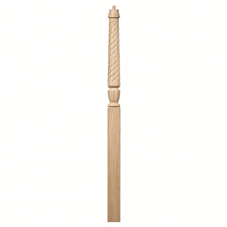 T-3015 Twist Bunker Hill 3-1/2" x 56" or 3-1/2 x 60" Gooseneck Landing Pin Top Newel Post, Ash